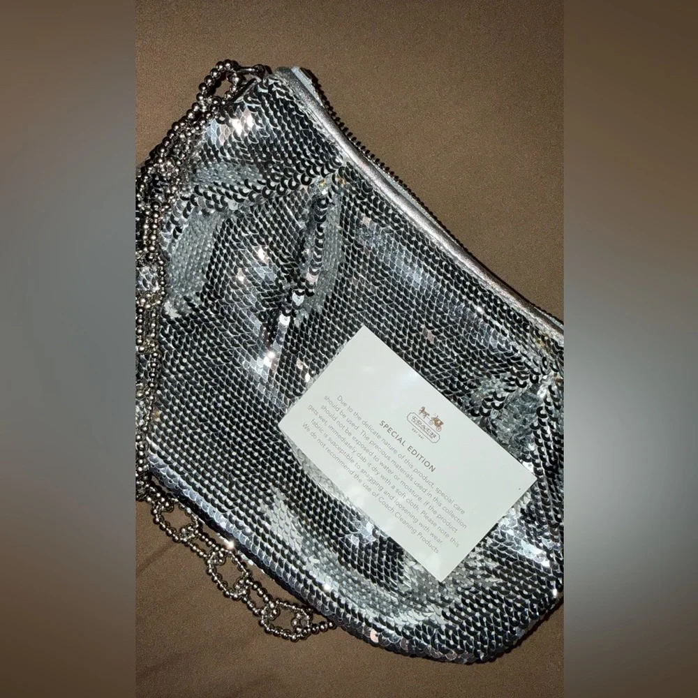 Coach Silver Sequin Chain bag with Charm Tags